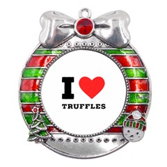 I Love Truffles Metal X mas Ribbon With Red Crystal Round Ornament by ilovewhateva