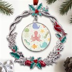 Underwater-seamless-pattern-light-background-funny Metal X mas Wreath Holly leaf Ornament Front