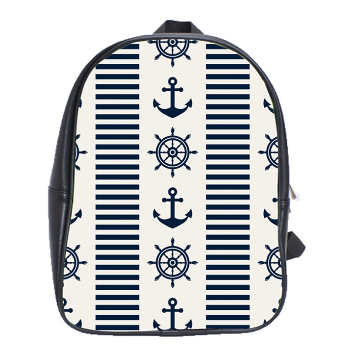 Nautical-seamless-pattern-vector-illustration School Bag (XL)