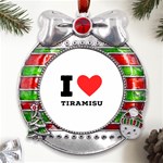 I love tiramisu Metal X Mas Ribbon With Red Crystal Round Ornament Front