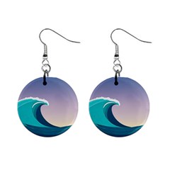 Tsunami Tidal Waves Wave Minimalist Ocean Sea Mini Button Earrings by Ravend