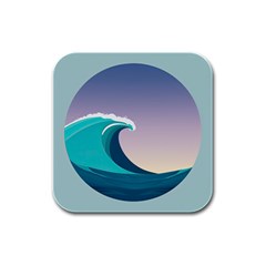 Tsunami Tidal Waves Wave Minimalist Ocean Sea Rubber Square Coaster (4 Pack) by Ravend