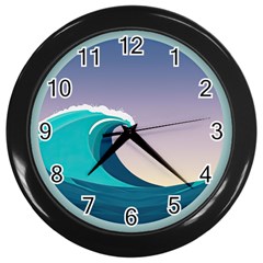 Tsunami Tidal Waves Wave Minimalist Ocean Sea Wall Clock (black) by Ravend