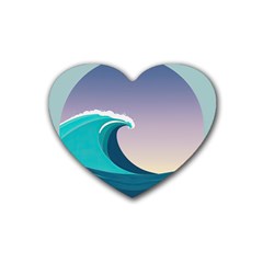 Tsunami Tidal Waves Wave Minimalist Ocean Sea Rubber Heart Coaster (4 Pack) by Ravend