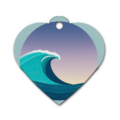 Tsunami Tidal Waves Wave Minimalist Ocean Sea Dog Tag Heart (one Side) by Ravend