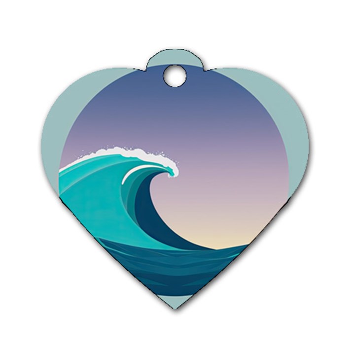 Tsunami Tidal Waves Wave Minimalist Ocean Sea Dog Tag Heart (One Side)