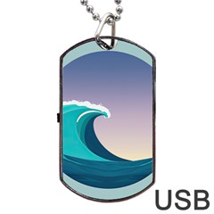 Tsunami Tidal Waves Wave Minimalist Ocean Sea Dog Tag Usb Flash (one Side) by Ravend