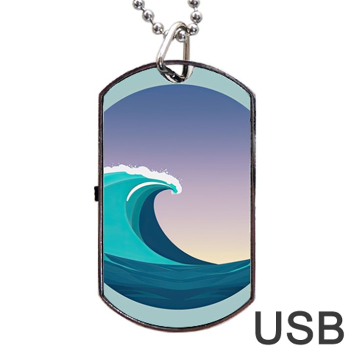 Tsunami Tidal Waves Wave Minimalist Ocean Sea Dog Tag USB Flash (Two Sides)