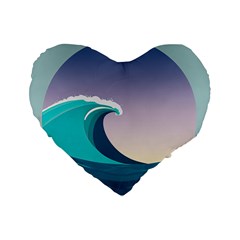 Tsunami Tidal Waves Wave Minimalist Ocean Sea Standard 16  Premium Flano Heart Shape Cushions by Ravend