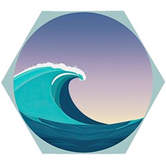 Tsunami Tidal Waves Wave Minimalist Ocean Sea Wooden Puzzle Hexagon by Ravend