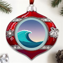 Tsunami Tidal Waves Wave Minimalist Ocean Sea Metal Snowflake And Bell Red Ornament