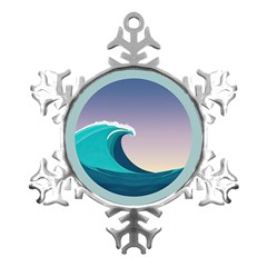 Tsunami Tidal Waves Wave Minimalist Ocean Sea Metal Small Snowflake Ornament by Ravend