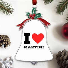 I Love Martini Metal Holly Leaf Bell Ornament