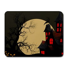 Halloween Moon Haunted House Full Moon Dead Tree Small Mousepad by Ravend