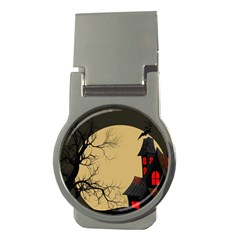 Halloween Moon Haunted House Full Moon Dead Tree Money Clips (round)  by Ravend