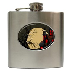 Halloween Moon Haunted House Full Moon Dead Tree Hip Flask (6 Oz) by Ravend