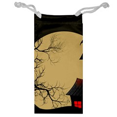 Halloween Moon Haunted House Full Moon Dead Tree Jewelry Bag by Ravend