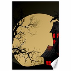 Halloween Moon Haunted House Full Moon Dead Tree Canvas 12  X 18  by Ravend