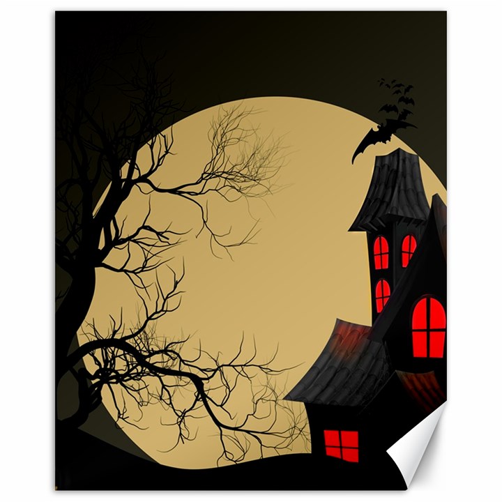 Halloween Moon Haunted House Full Moon Dead Tree Canvas 16  x 20 