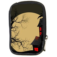 Halloween Moon Haunted House Full Moon Dead Tree Compact Camera Leather Case by Ravend