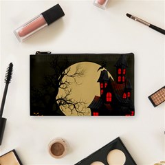 Halloween Moon Haunted House Full Moon Dead Tree Cosmetic Bag (small) by Ravend