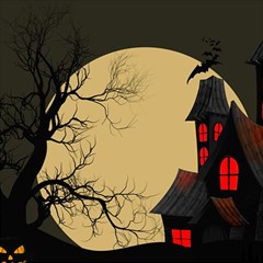 Halloween Moon Haunted House Full Moon Dead Tree Play Mat (square) by Ravend