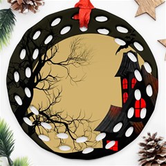 Halloween Moon Haunted House Full Moon Dead Tree Ornament (round Filigree)