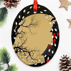 Halloween Moon Haunted House Full Moon Dead Tree Ornament (oval Filigree) by Ravend