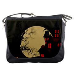 Halloween Moon Haunted House Full Moon Dead Tree Messenger Bag by Ravend