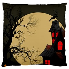 Halloween Moon Haunted House Full Moon Dead Tree Large Cushion Case (two Sides) by Ravend