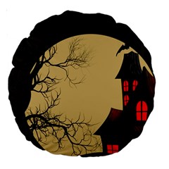 Halloween Moon Haunted House Full Moon Dead Tree Large 18  Premium Round Cushions by Ravend