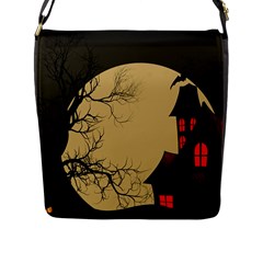 Halloween Moon Haunted House Full Moon Dead Tree Flap Closure Messenger Bag (l) by Ravend