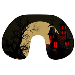 Halloween Moon Haunted House Full Moon Dead Tree Travel Neck Pillow by Ravend