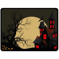 Halloween Moon Haunted House Full Moon Dead Tree Two Sides Fleece Blanket (large) by Ravend