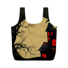 Halloween Moon Haunted House Full Moon Dead Tree Full Print Recycle Bag (m) by Ravend