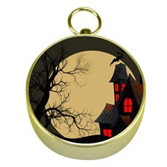 Halloween Moon Haunted House Full Moon Dead Tree Gold Compasses by Ravend