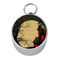 Halloween Moon Haunted House Full Moon Dead Tree Mini Silver Compasses by Ravend