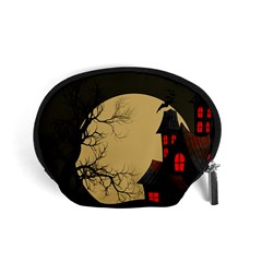 Halloween Moon Haunted House Full Moon Dead Tree Accessory Pouch (small) by Ravend