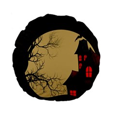 Halloween Moon Haunted House Full Moon Dead Tree Standard 15  Premium Flano Round Cushions by Ravend