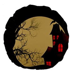 Halloween Moon Haunted House Full Moon Dead Tree Large 18  Premium Flano Round Cushions by Ravend