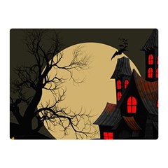 Halloween Moon Haunted House Full Moon Dead Tree Two Sides Premium Plush Fleece Blanket (mini) by Ravend