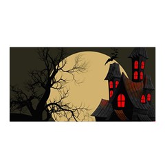 Halloween Moon Haunted House Full Moon Dead Tree Satin Wrap 35  X 70  by Ravend