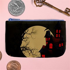 Halloween Moon Haunted House Full Moon Dead Tree Large Coin Purse by Ravend