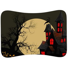 Halloween Moon Haunted House Full Moon Dead Tree Velour Seat Head Rest Cushion by Ravend