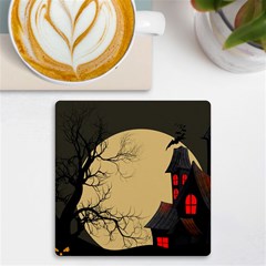 Halloween Moon Haunted House Full Moon Dead Tree Uv Print Square Tile Coaster  by Ravend