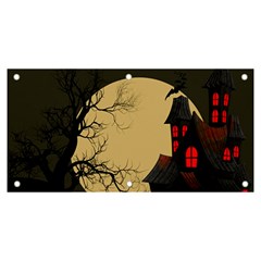 Halloween Moon Haunted House Full Moon Dead Tree Banner And Sign 6  X 3  by Ravend