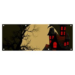 Halloween Moon Haunted House Full Moon Dead Tree Banner And Sign 8  X 3  by Ravend