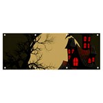 Halloween Moon Haunted House Full Moon Dead Tree Banner and Sign 8  x 3  Front