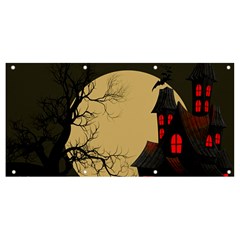 Halloween Moon Haunted House Full Moon Dead Tree Banner And Sign 8  X 4  by Ravend