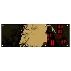 Halloween Moon Haunted House Full Moon Dead Tree Banner And Sign 9  X 3  by Ravend